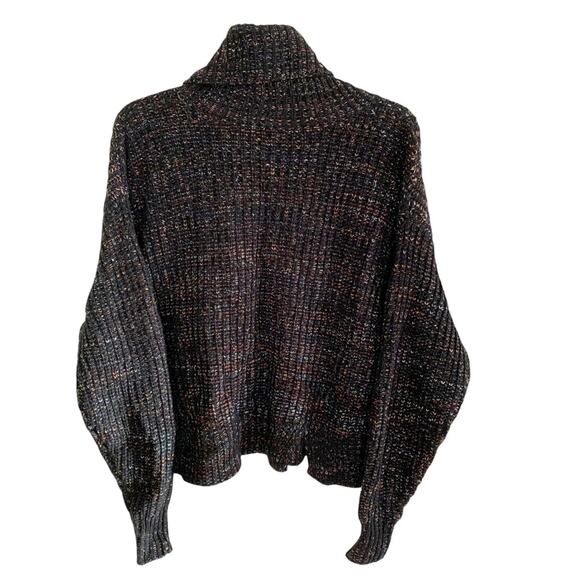 Leighton Chunky Knit Black Rainbow Confetti Turtleneck Large - Picture 2 of 8